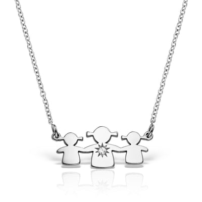 Necklace Mother&Daughters pendant with white diamond, in white gold - zeaetsia