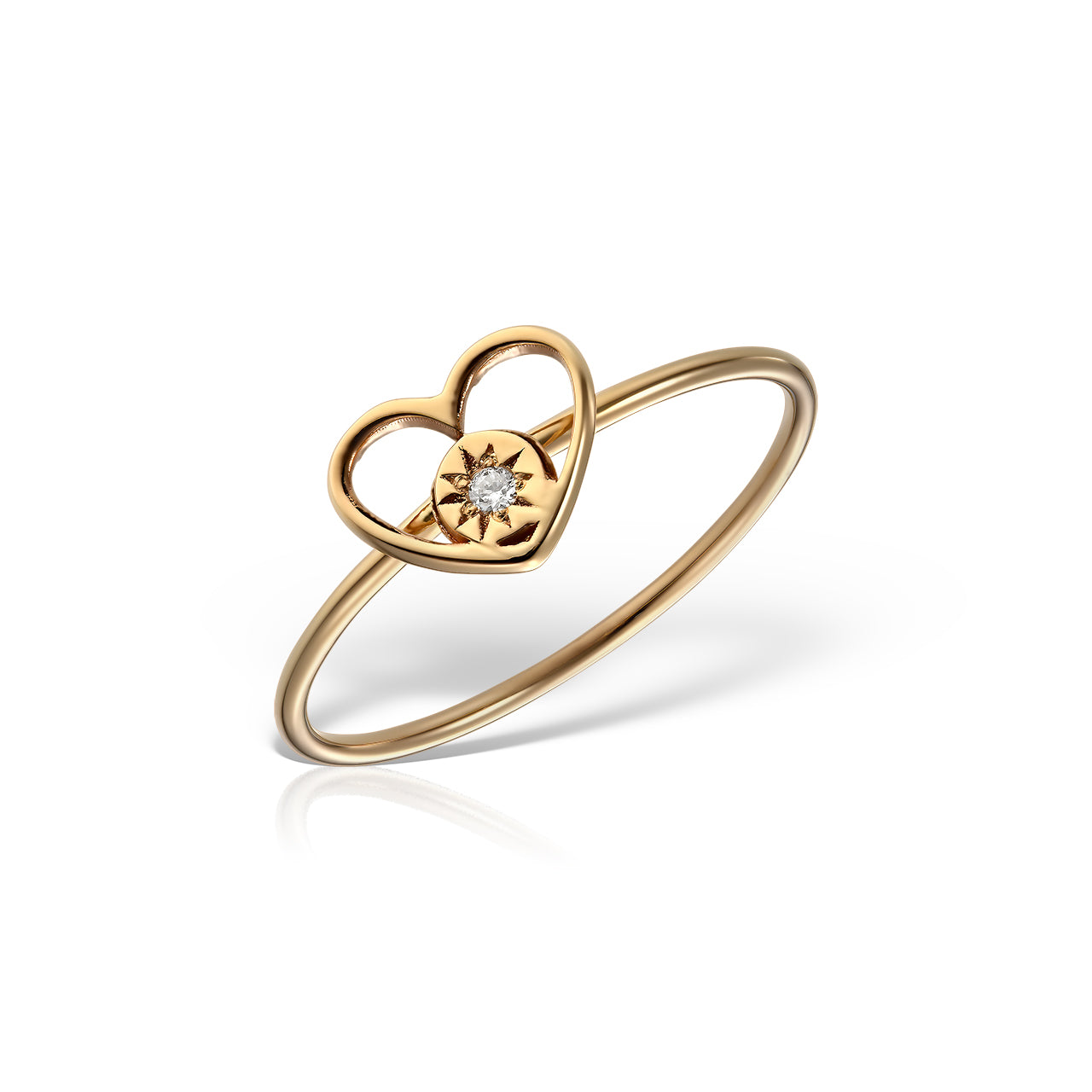 Ring Circle in a Heart with white diamond, in rose gold - zeaetsia