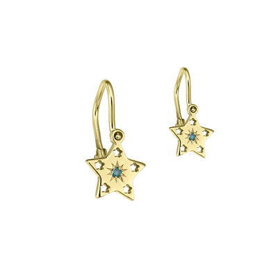 Baby Earrings  Constellation Star with blue diamonds, in yellow gold - zeaetsia