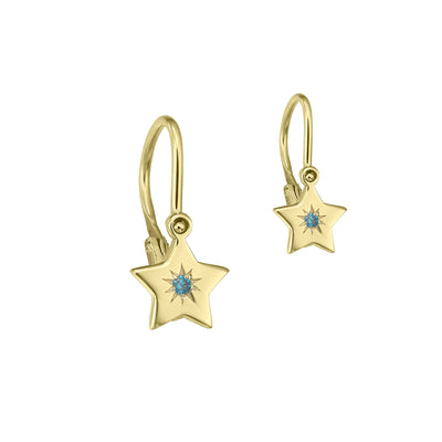 Baby Earrings Baby Star with blue diamonds, in yellow gold - zeaetsia