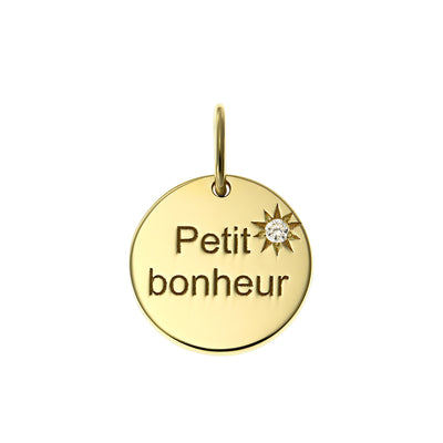 Pendant round Petit Bonheur with white diamond, in yellow gold - zeaetsia