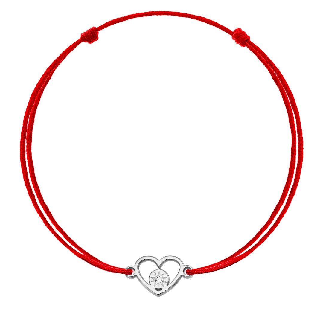 Bracelet on string Circle in a Heart with white diamond, in white gold - zeaetsia