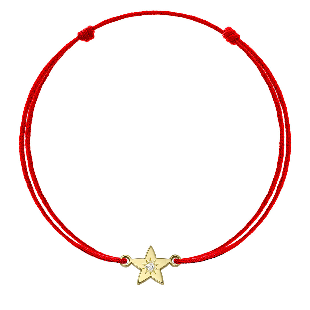 Bracelet on string Shiny Star with white diamond, in yellow gold - zeaetsia