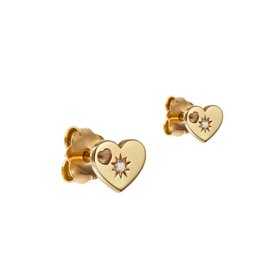 Stud Earrings Adorable Heart with white diamonds, in rose gold - zeaetsia