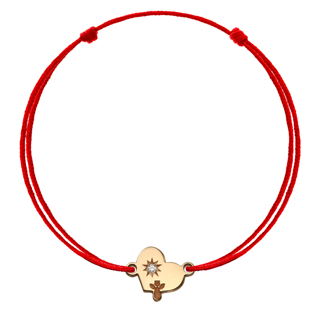 Bracelet on string Heart with a Angel with white diamond, in rose gold - zeaetsia