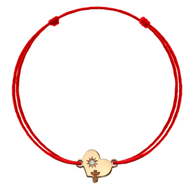 Bracelet on string Heart with a Angel with white diamond, in rose gold - zeaetsia