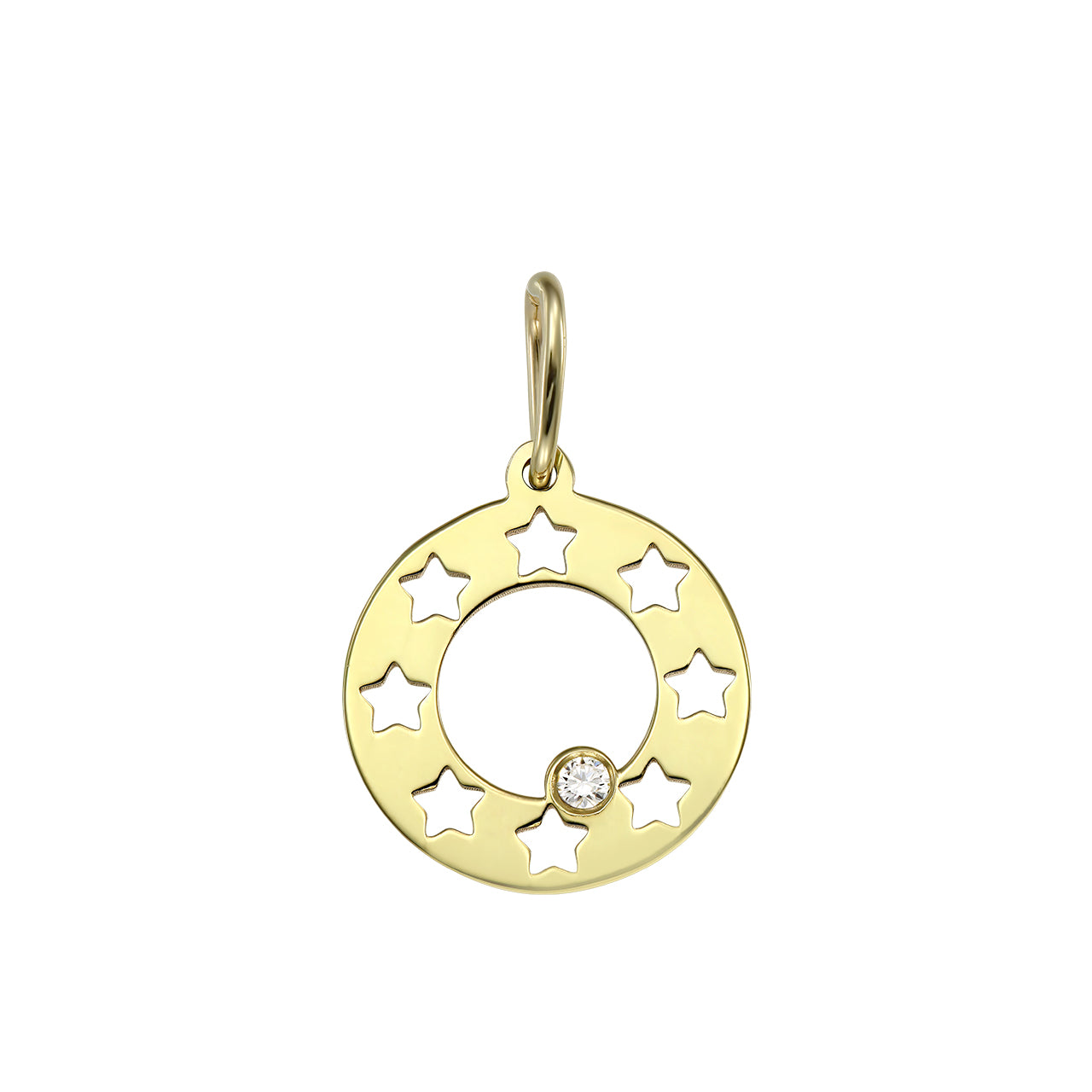 Pendant Constellation Circle with white diamond, in yellow gold - zeaetsia