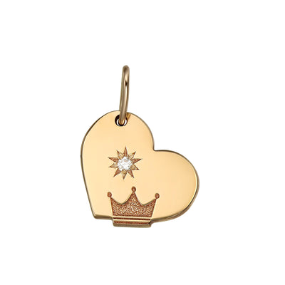 Pendant Heart with a Crown with white diamond, in rose gold - zeaetsia