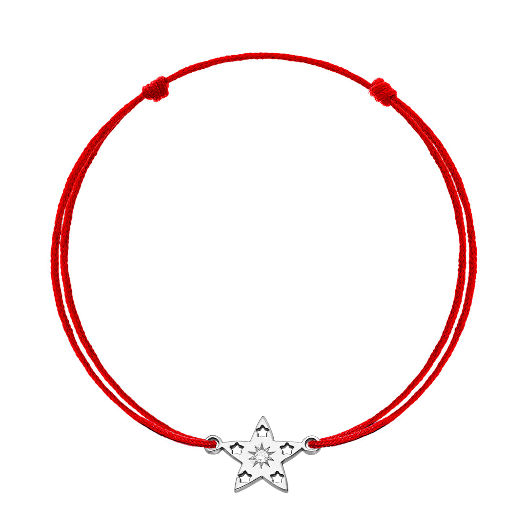 Bracelet on string Shiny Star Constellation with white diamonds, in white gold - zeaetsia