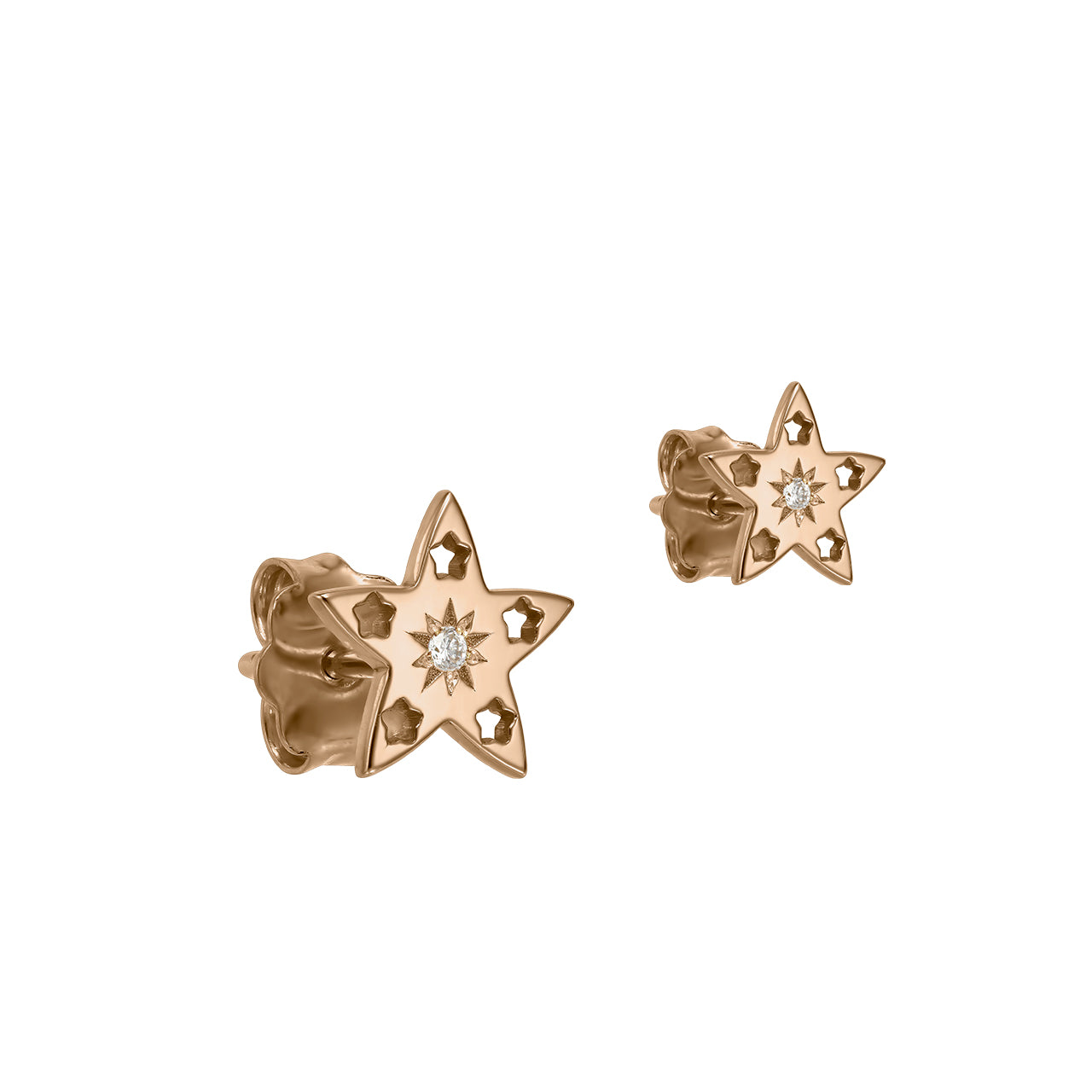 Stud Earrings Shiny Star Constellation with white diamonds, in rose gold - zeaetsia