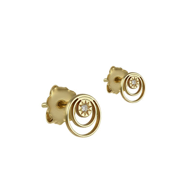 Stud Earrings Contour with white diamonds, in yellow gold - zeaetsia