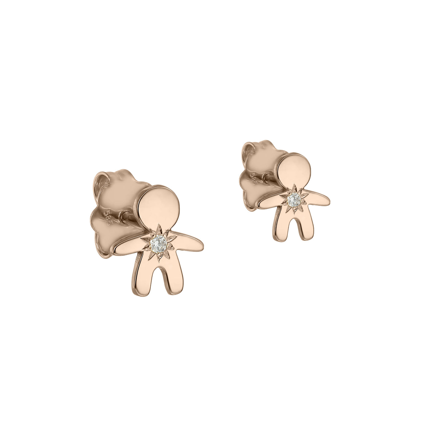 Stud Earrings Sweet Boys with white diamonds, in rose gold - zeaetsia