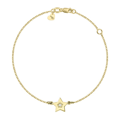 Bracelet on chain Lucky Star with white diamond, in yellow gold - zeaetsia