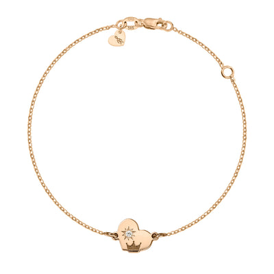 Baby Bracelet on chain Heart with a Crown with white diamond, in rose gold - zeaetsia