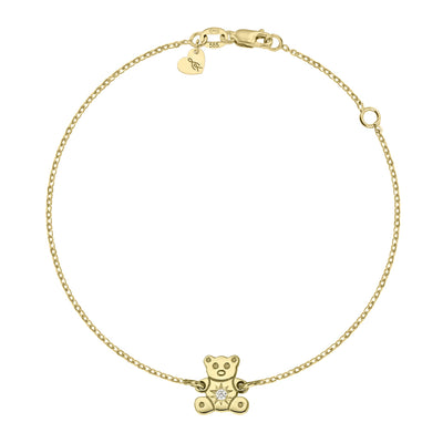 Baby Bracelet on chain Teddy Bear with white diamond, in yellow gold - zeaetsia