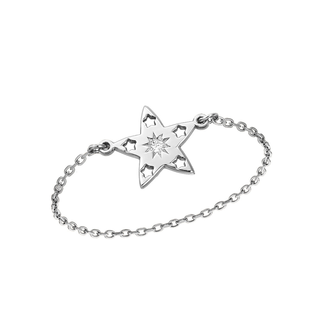 Ring on chain Shiny Star Constellation, with white diamonds, in white gold - zeaetsia