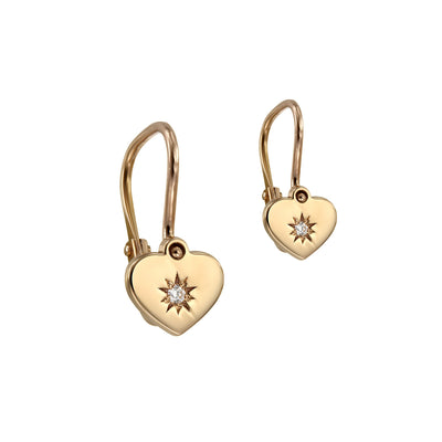 Baby Earrings Listen to Your Heart with white diamonds, in rose gold - zeaetsia