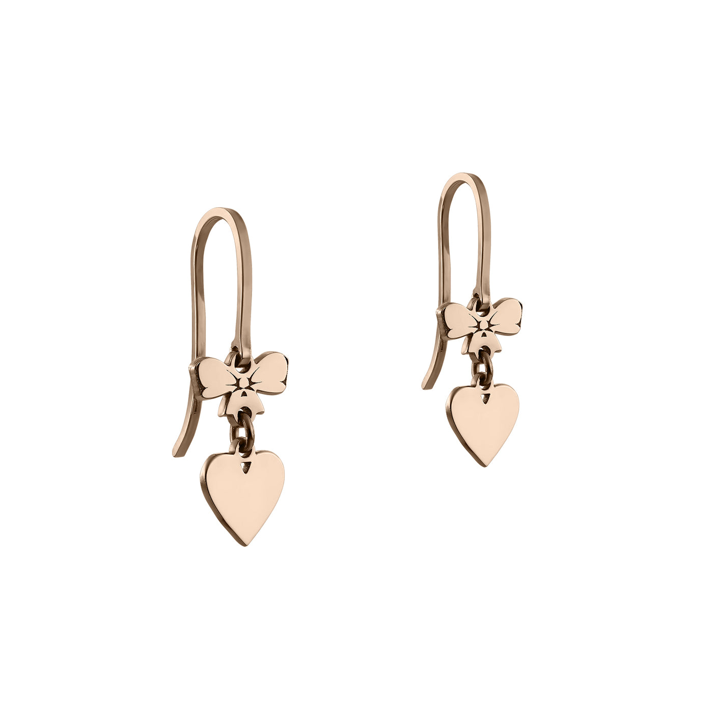 Ear Wire Earrings Heart with a Bow, in rose gold - zeaetsia