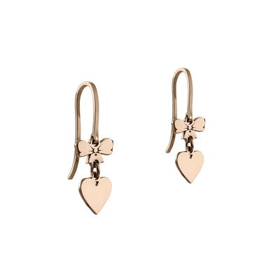 Ear Wire Earrings Heart with a Bow, in rose gold - zeaetsia