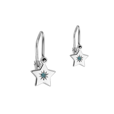 Baby Earrings Baby Star with blue diamonds, in white gold - zeaetsia
