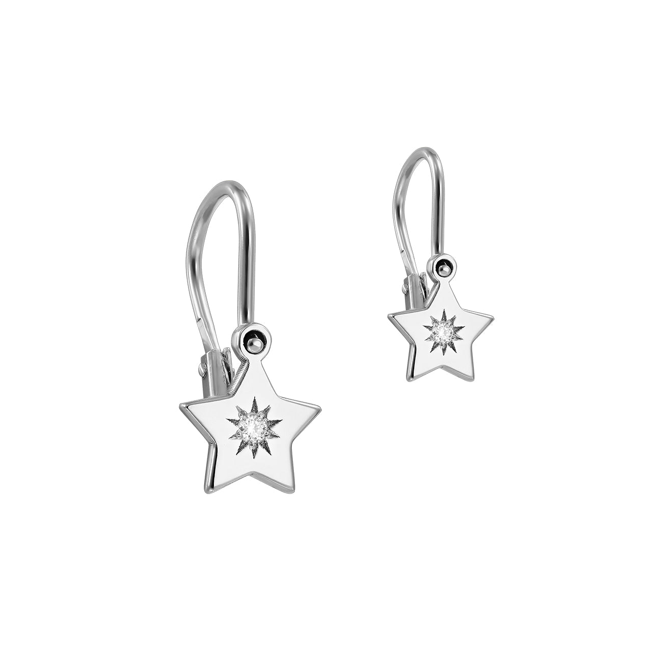 Baby Earrings Baby Star with white diamonds, in white gold - zeaetsia