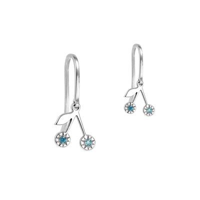 Ear Wire Earrings Cherry with blue diamonds, in white gold - zeaetsia