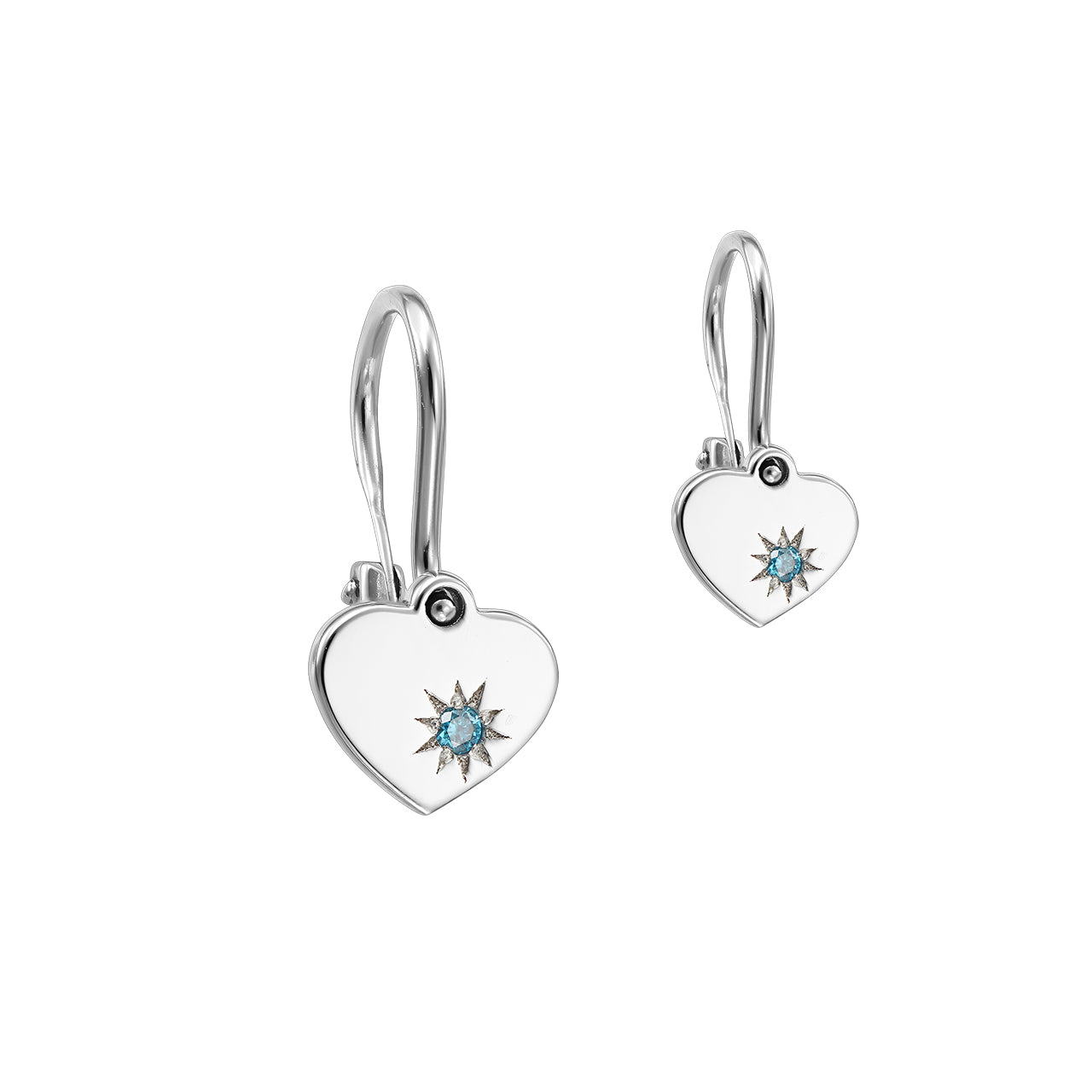 Baby Earrings 100% Love with blue diamonds, in white gold - zeaetsia