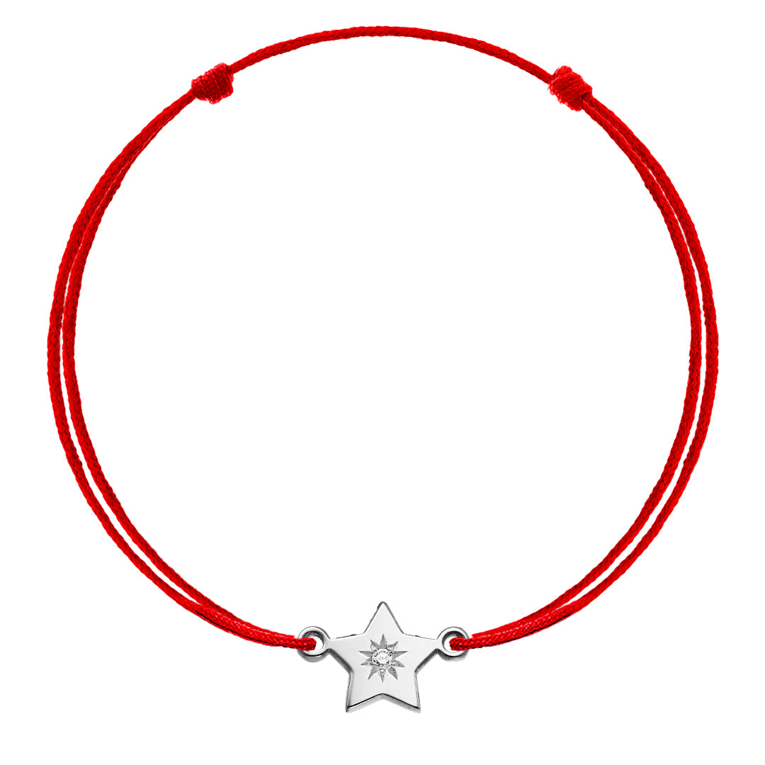 Bracelet on string Lucky Star with white diamond, in white gold - zeaetsia