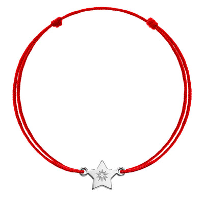 Bracelet on string Lucky Star with white diamond, in white gold - zeaetsia