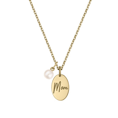 Pandantiv Oval "Mom", cu perla de cultura de 5-6mm, din aur galben