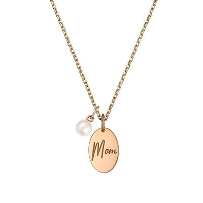 Pandantiv Oval "Mom", cu perla de cultura de 5-6mm, din aur roz