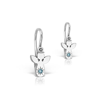 Baby Earrings Baby Angel with blue diamonds in white gold -