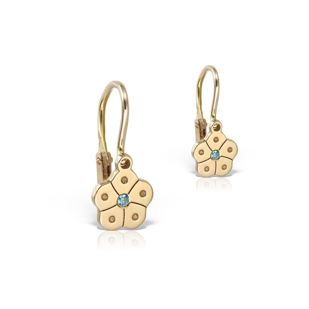 Baby Earrings Baby Flower with blue diamonds in rose gold -