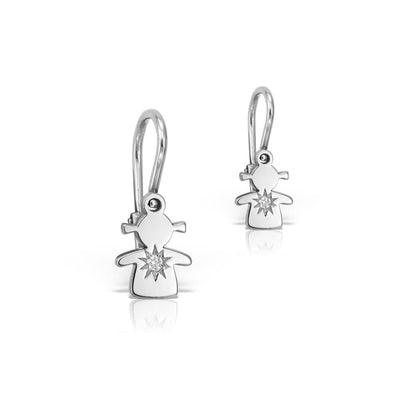 Baby Earrings Baby Girl with white diamonds in white gold -