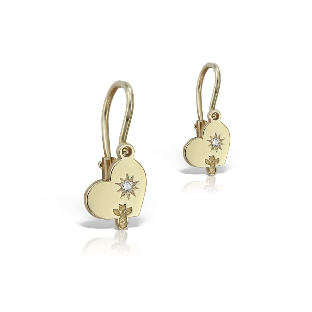 Baby Earrings Hearts and Angels with white diamonds in