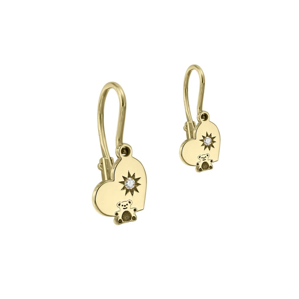 Baby Earrings Hearts and Teddy Bears with white diamonds in