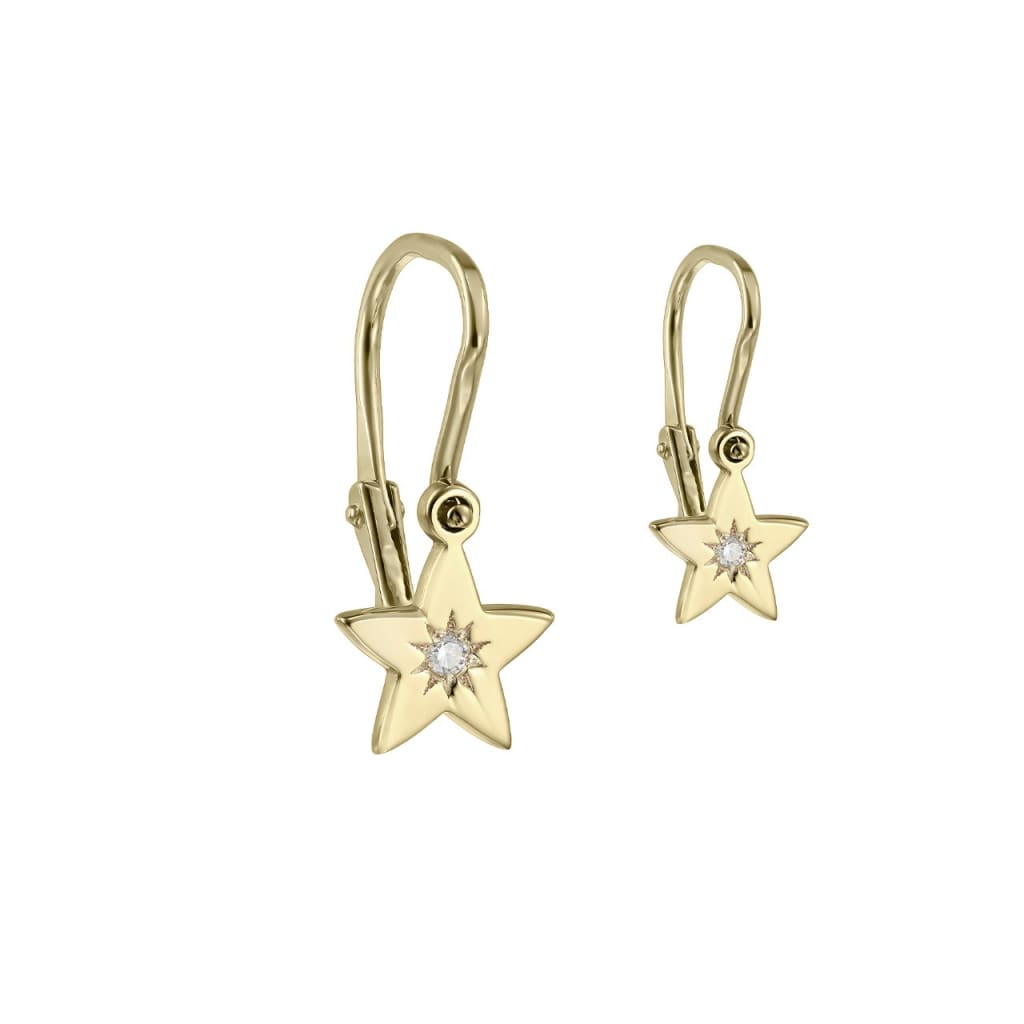 Baby Earrings Shiny Star with white diamonds in yellow gold