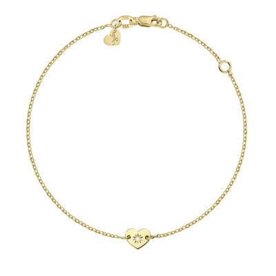 Bracelet on chain Heart with white diamond, in yellow gold - zeaetsia
