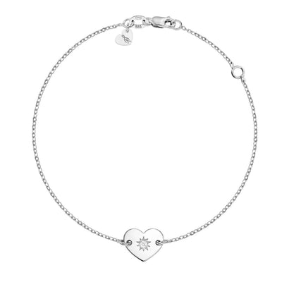 Bracelet on chain Heart with white diamond in white gold -