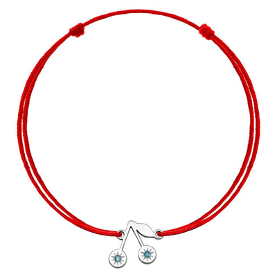 Bracelet on string Cherry with two blue diamonds in white
