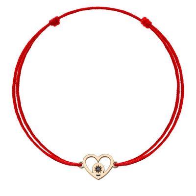 Bracelet on string Circle in a Heart with black diamond in