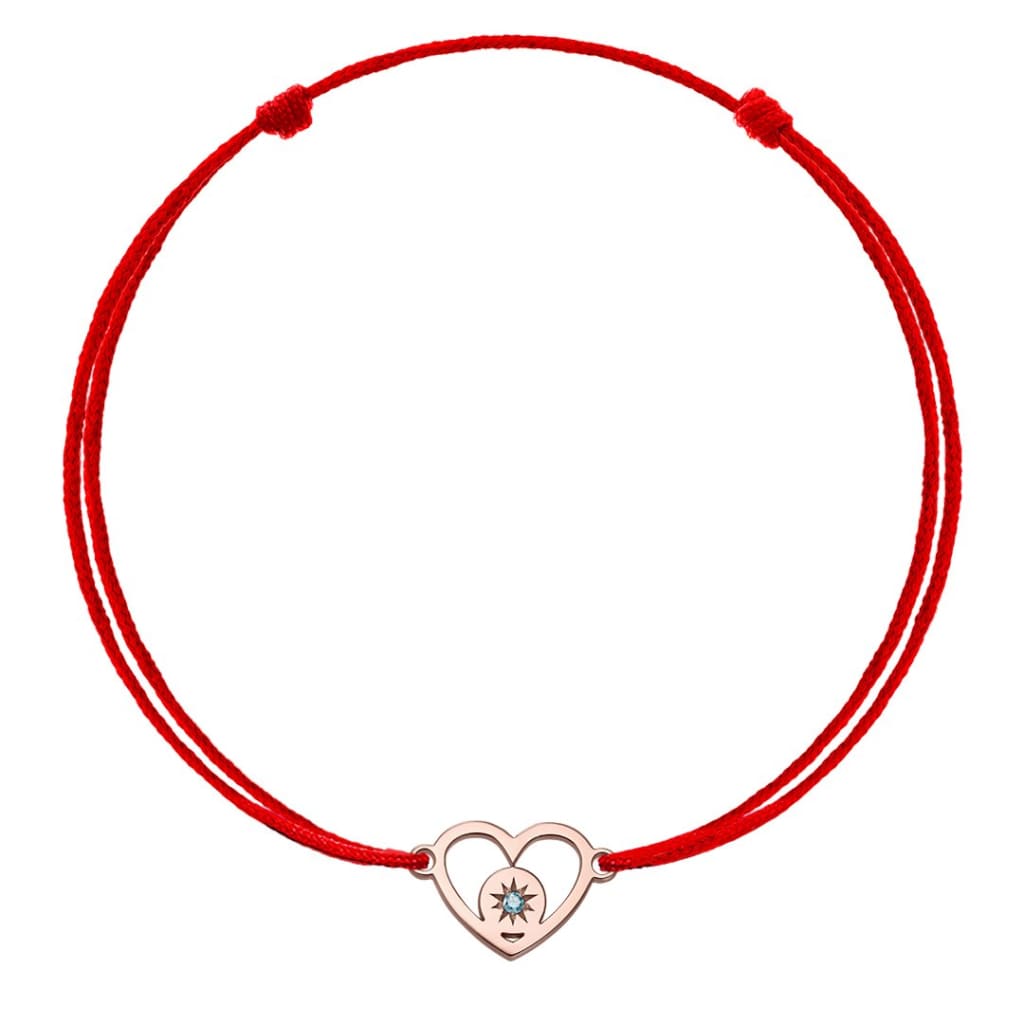 Bracelet on string Circle in a Heart with blue diamond in