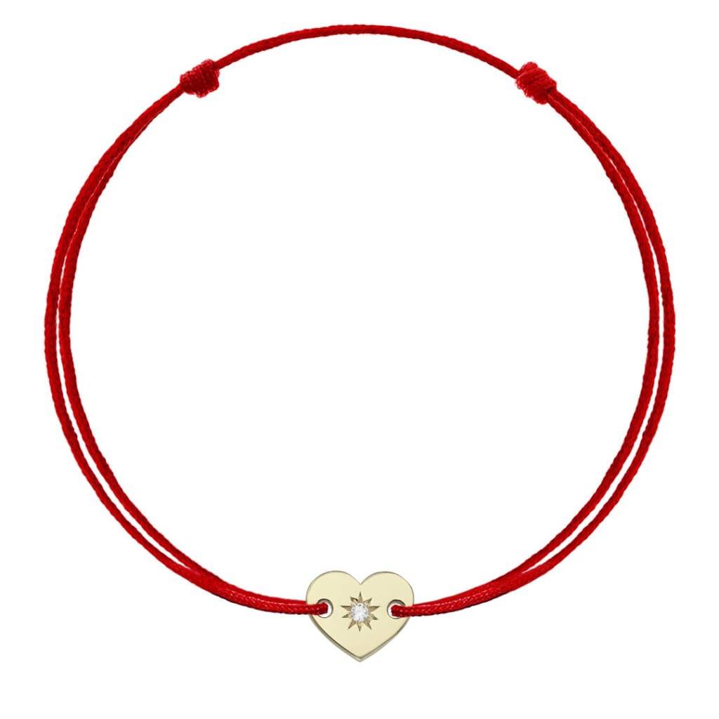 Bracelet on string Heart with white diamond in yellow gold -