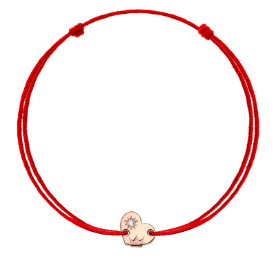 Bracelet on string Heart with a Crown with white diamond, in rose gold - zeaetsia