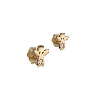 Stud Earrings Angels with white diamonds, in rose gold - zeaetsia