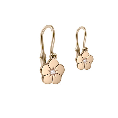 Baby Earrings Forget Me Not Flower with white diamonds, in rose gold - zeaetsia
