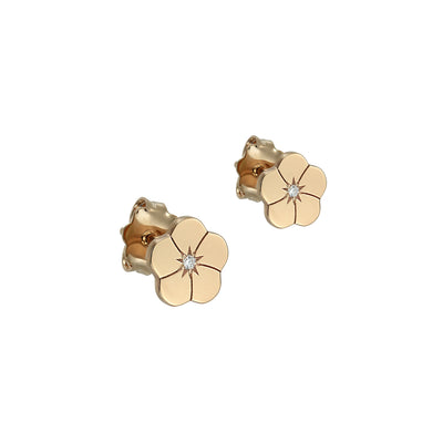 Stud Earrings Forget Me Not with white diamonds, in rose gold - zeaetsia
