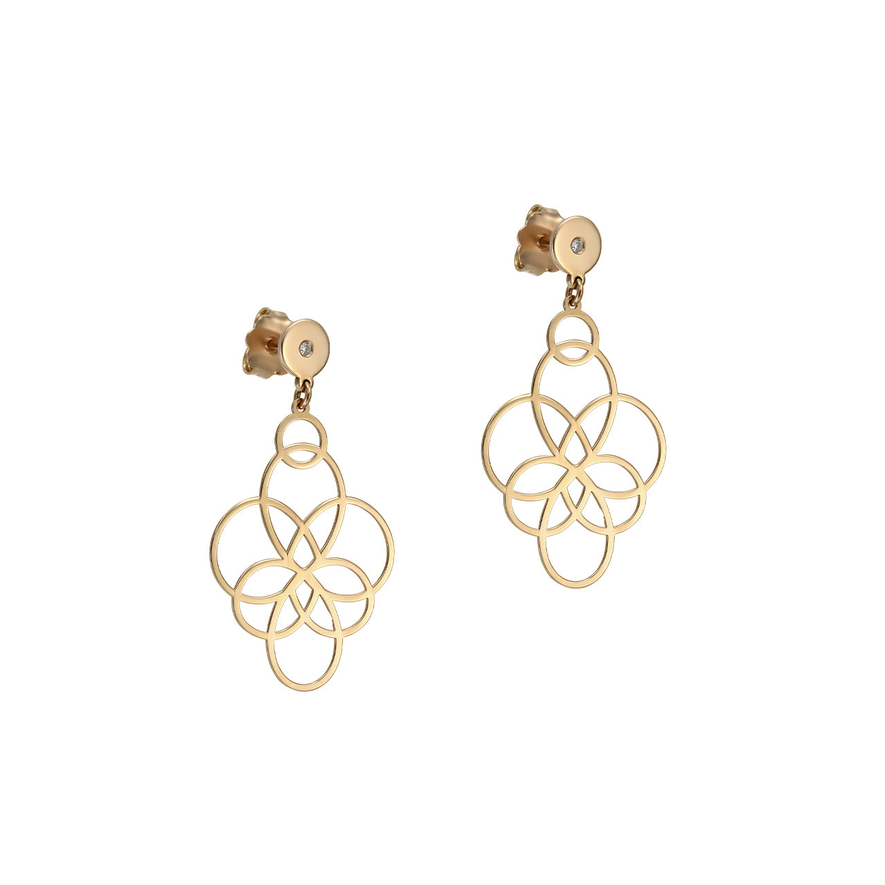 Stud Earrings Orient with white diamonds, in rose gold - zeaetsia