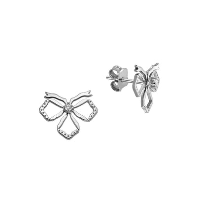 Stud Earrings Bow with white diamonds, in white gold - zeaetsia