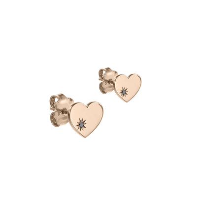 Stud Earrings 100% Big Love with black diamonds, in rose gold - zeaetsia